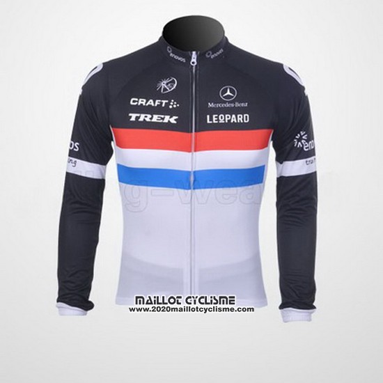 2011 Maillot Ciclismo Trek Leqpard Champion France Noir et Blanc Manches Longues et Cuissard